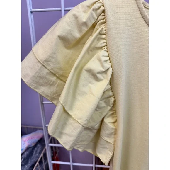 Zara Yellow Dress Ruffle Sleeve Knit Mini Dress Short Sleeve Size M - Picture 2 of 6